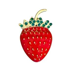 Red Strawberry Brooch with Gold and Green Details